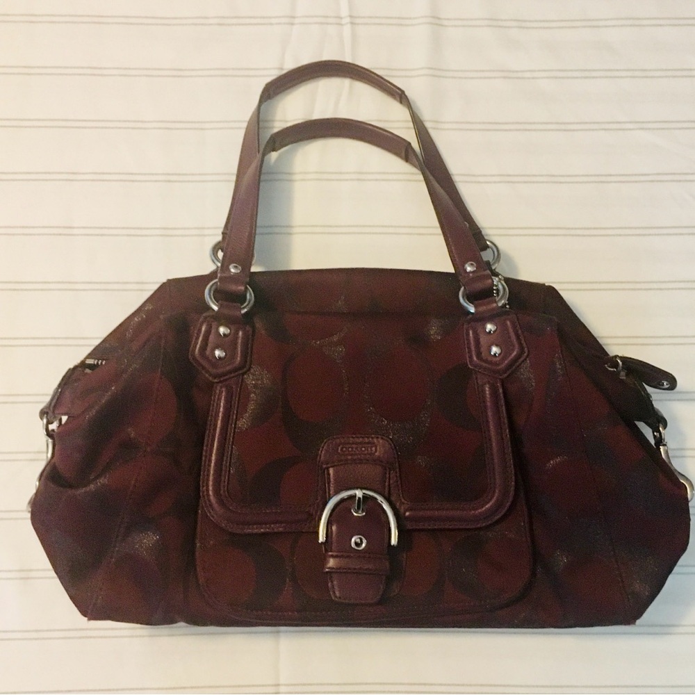 Coach Campbell Signature Metallic Belle Carryall Bag - Bordeaux - Picture 2 of 15